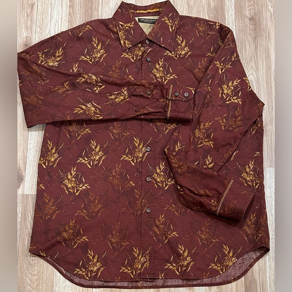 Tommy Bahama Island Soft Mens L Red Rose Burgundy And Gold Hawaiian Long Sleeve - Picture 1 of 13